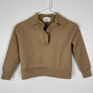 Wilfred Cropped Merino Wool Sweater Women Small Camel Brown 3/4 Sleeve